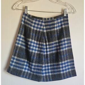 Vintage Super Cute Plaid Wool Skirt, Sz S, Blue, Gray, White